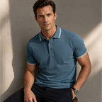 Troy™ | Polo de algodón con cuello de rayas en contraste