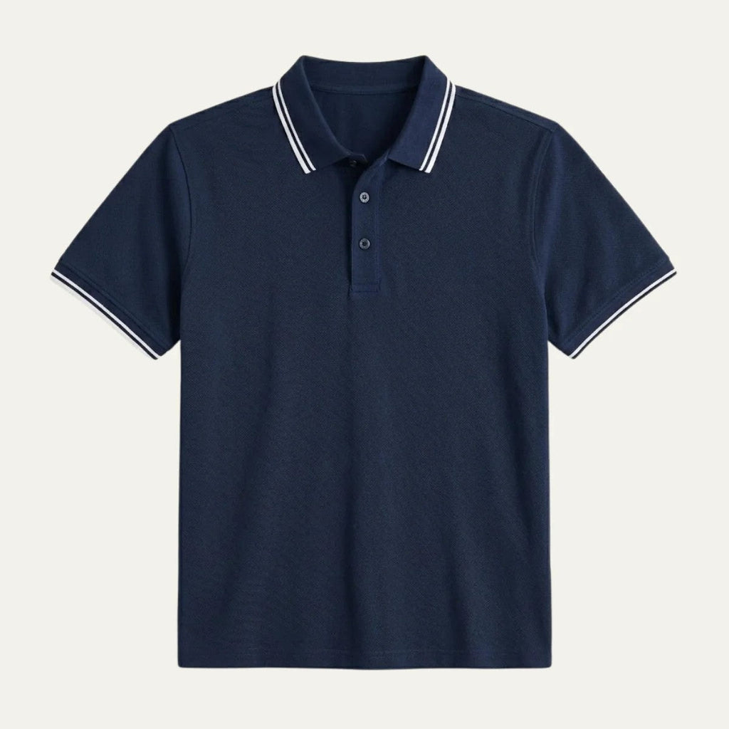 Troy™ | Polo de algodón con cuello de rayas en contraste