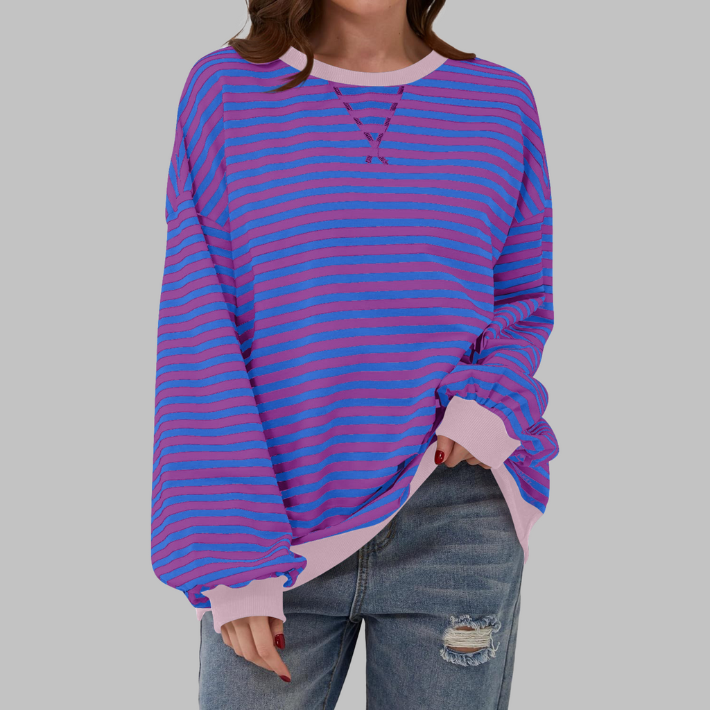 Alexa™ | Sudadera oversize de rayas con cuello redondo