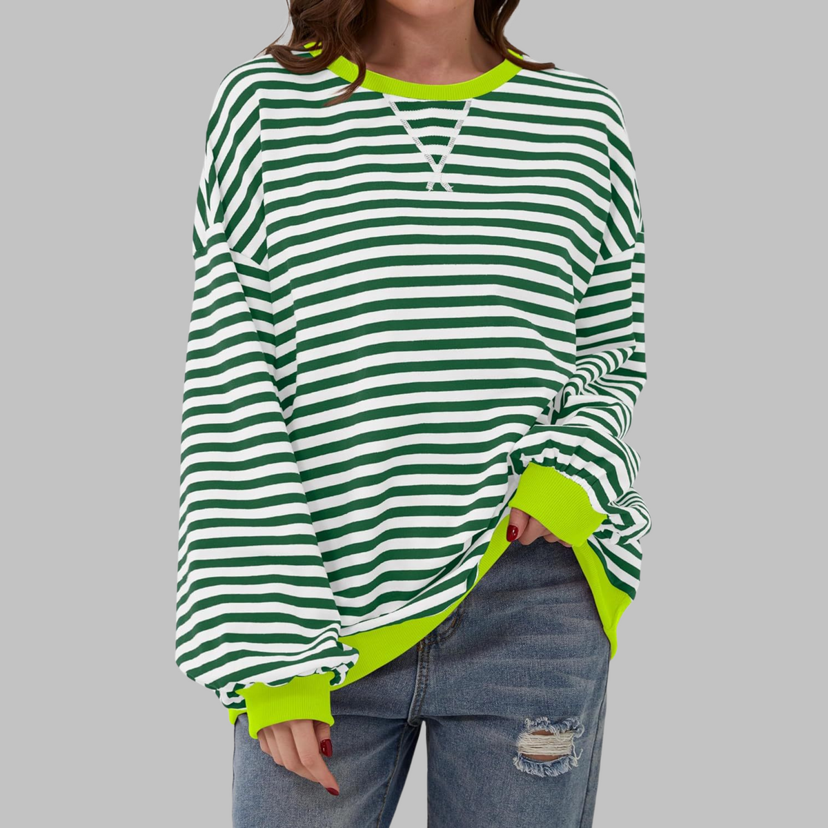 Alexa™ | Sudadera oversize de rayas con cuello redondo