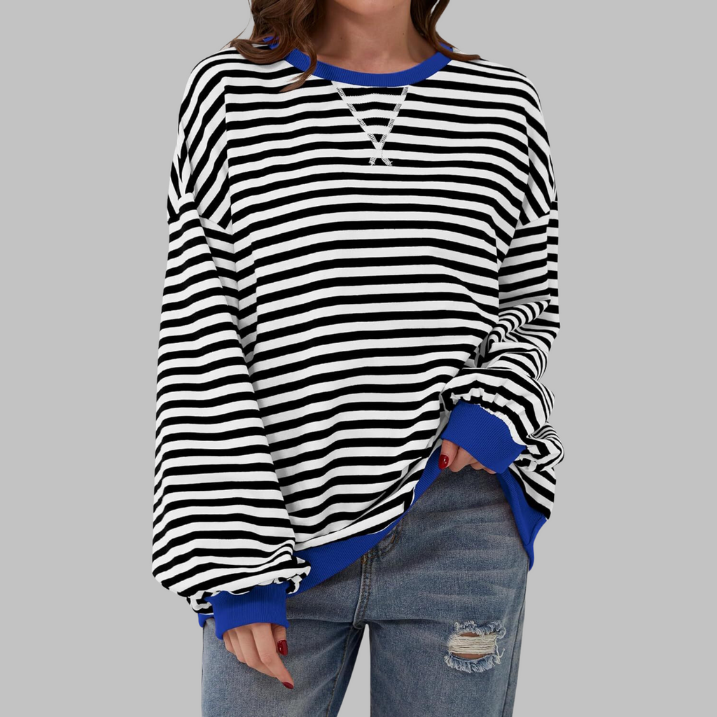 Alexa™ | Sudadera oversize de rayas con cuello redondo
