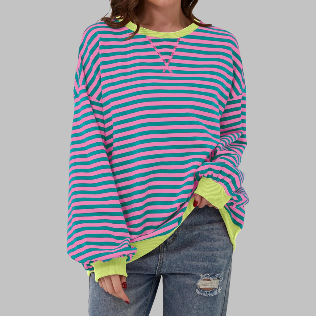 Alexa™ | Sudadera oversize de rayas con cuello redondo