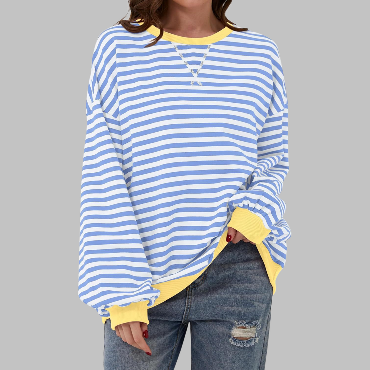 Alexa™ | Sudadera oversize de rayas con cuello redondo