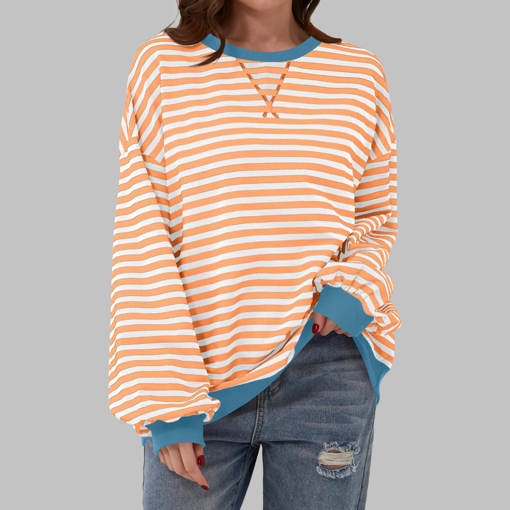 Alexa™ | Sudadera oversize de rayas con cuello redondo