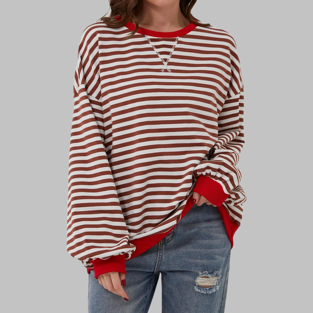 Alexa™ | Sudadera oversize de rayas con cuello redondo