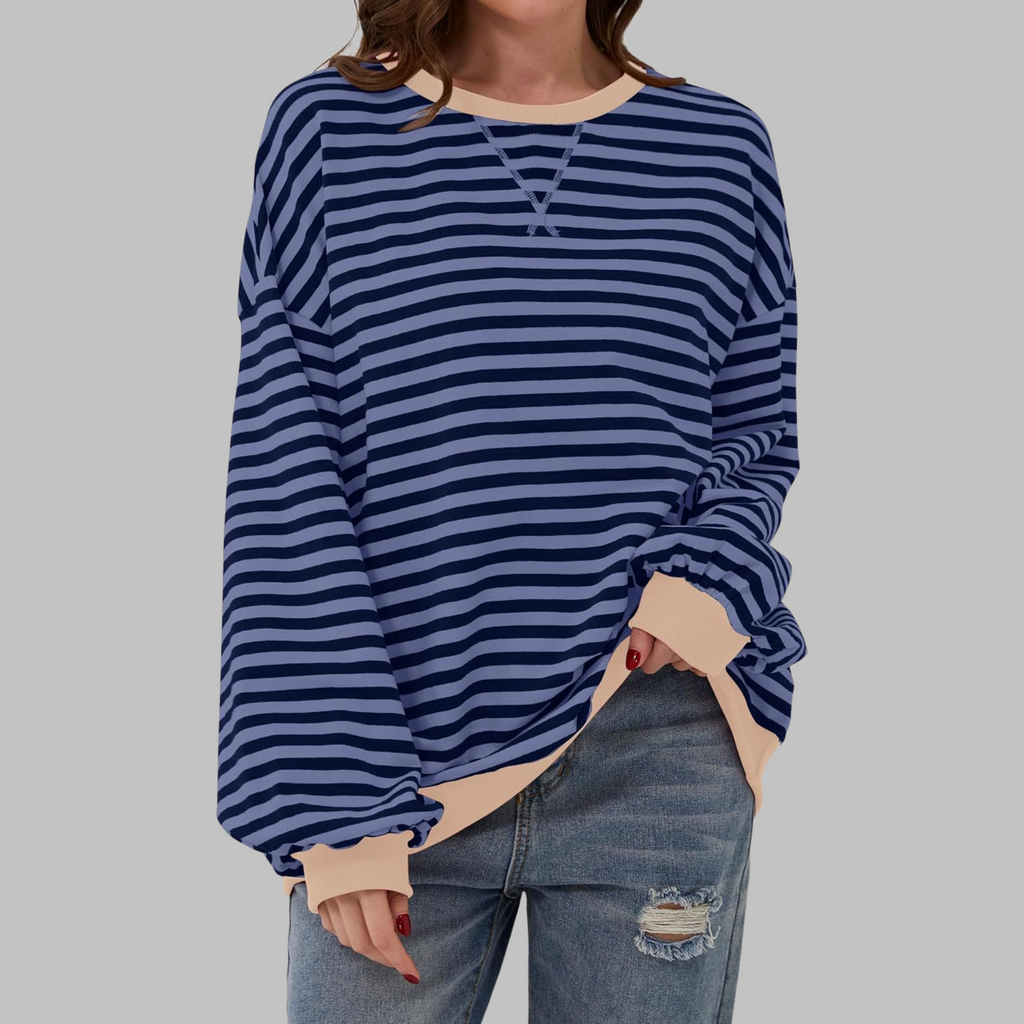 Alexa™ | Sudadera oversize de rayas con cuello redondo
