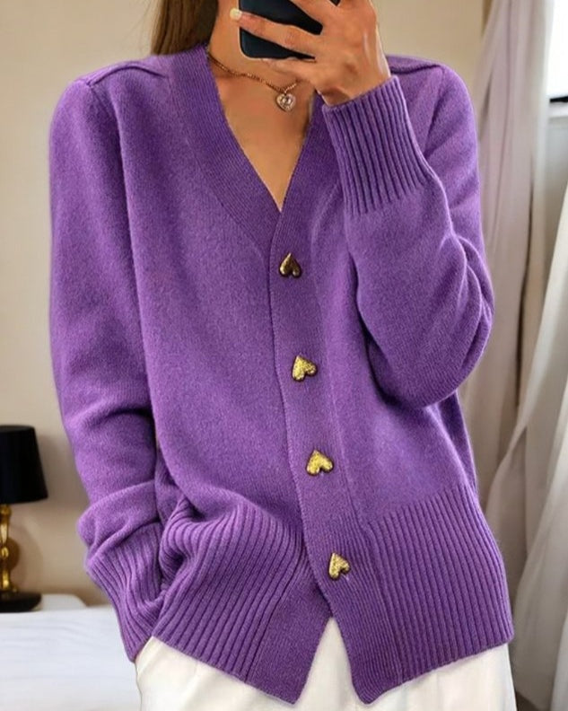 Sarah™ | Jersey fino de punto con escote en V y botones