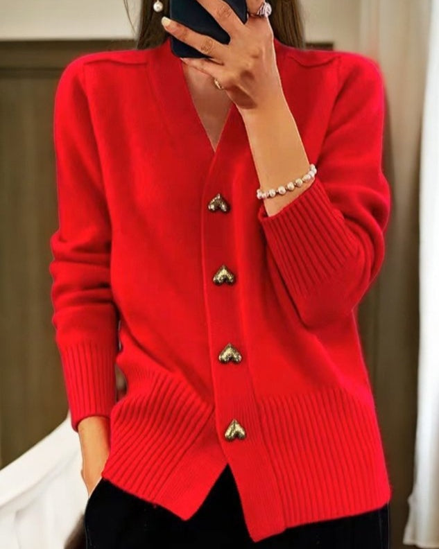 Sarah™ | Jersey fino de punto con escote en V y botones