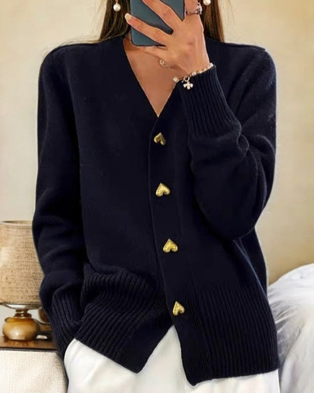 Sarah™ | Jersey fino de punto con escote en V y botones
