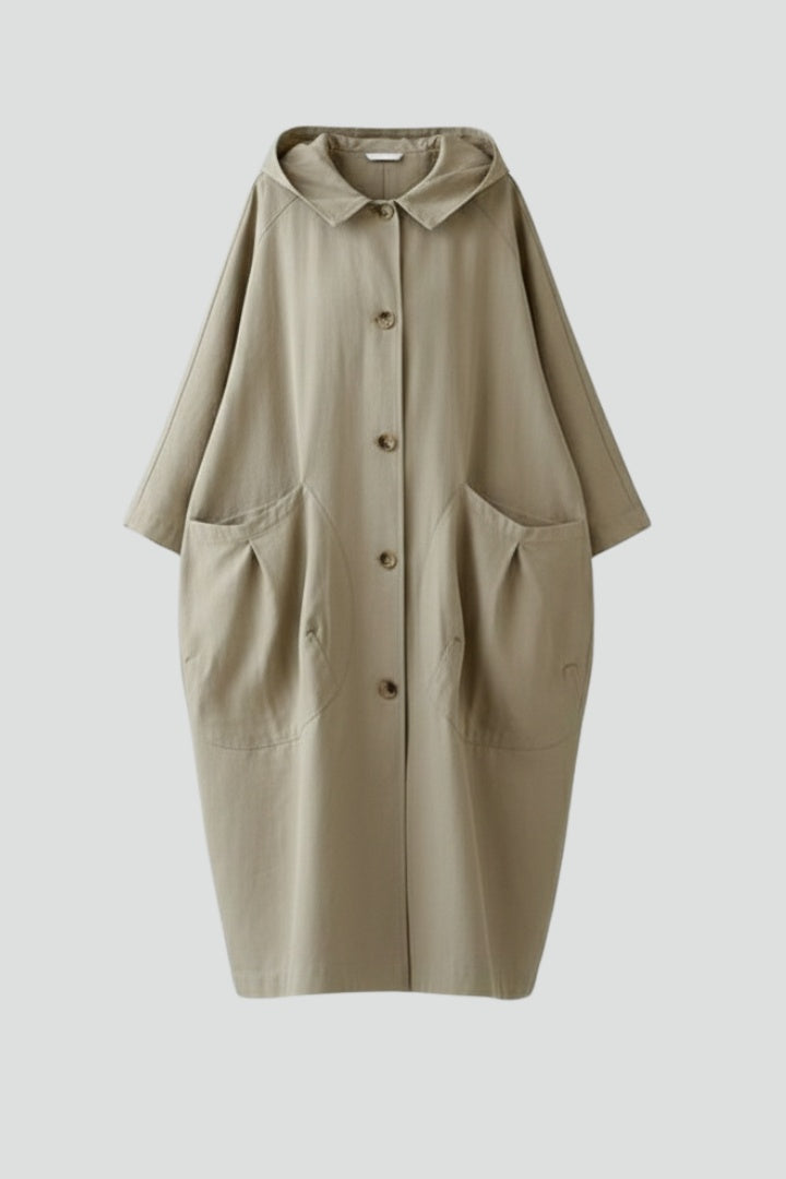 Clara™ | Chubasquero largo oversize con capucha y bolsillos