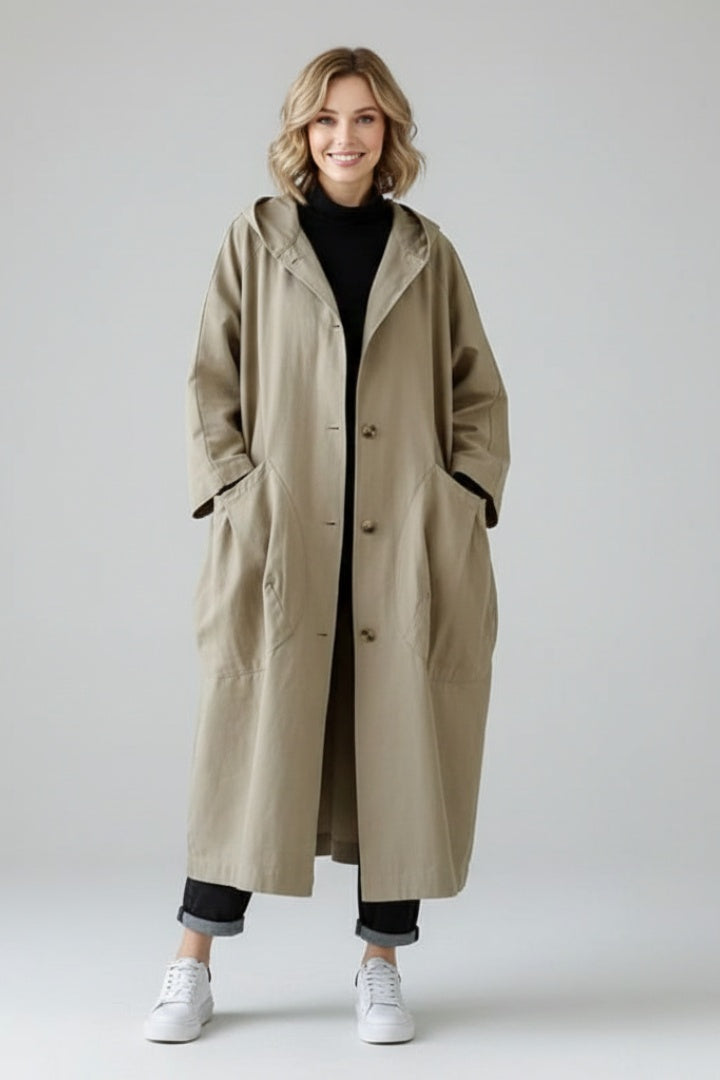 Clara™ | Chubasquero largo oversize con capucha y bolsillos