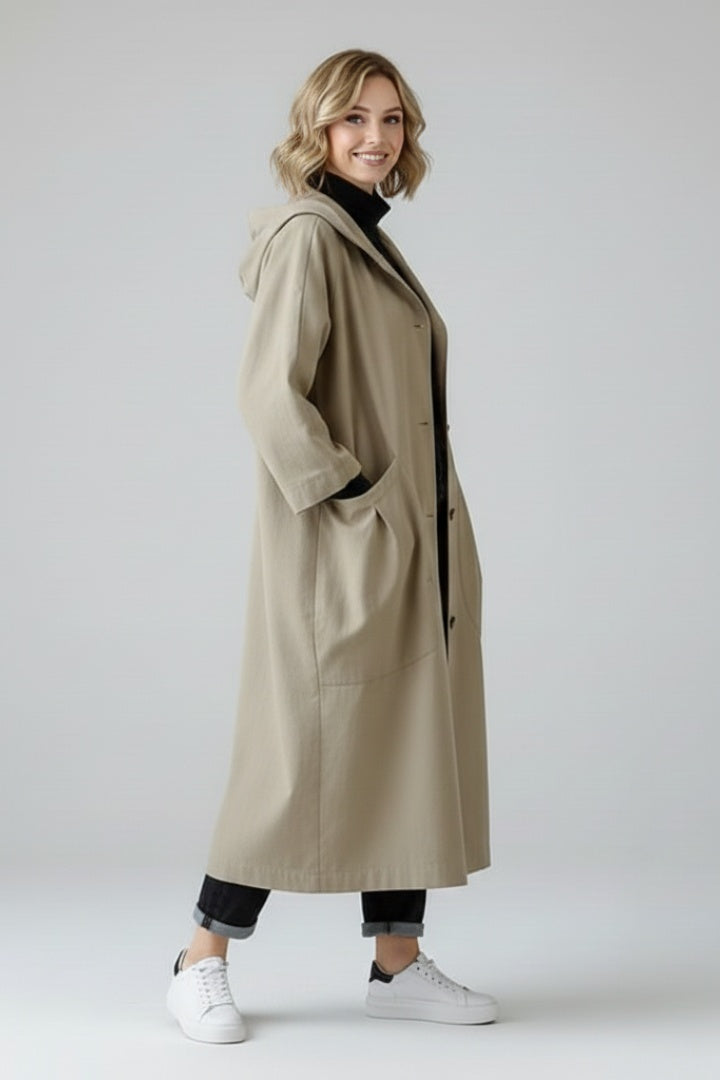 Clara™ | Chubasquero largo oversize con capucha y bolsillos