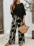 Audrey™ | Conjunto casual de top asimétrico y pantalón ancho estampado