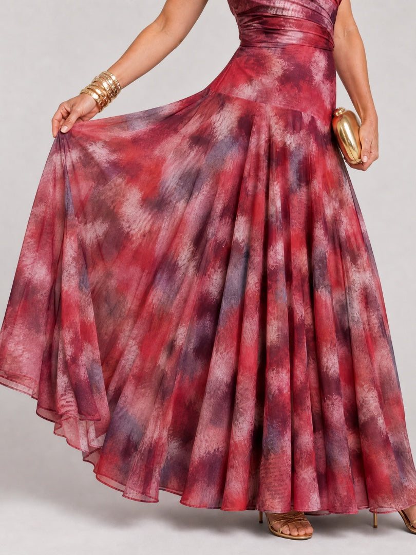 Layla™ | Vestido largo de madrina drapeado con estampado abstracto