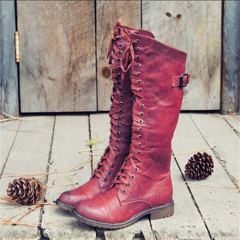 Adriana™ | Botas militares altas planas con cordones