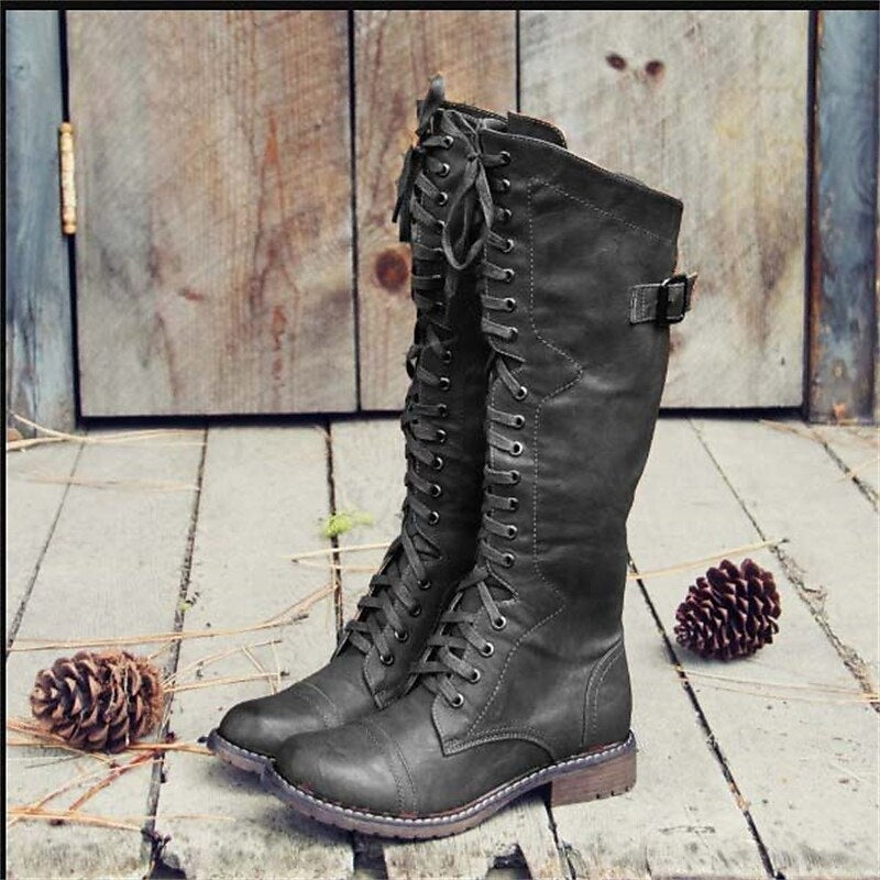 Adriana™ | Botas militares altas planas con cordones
