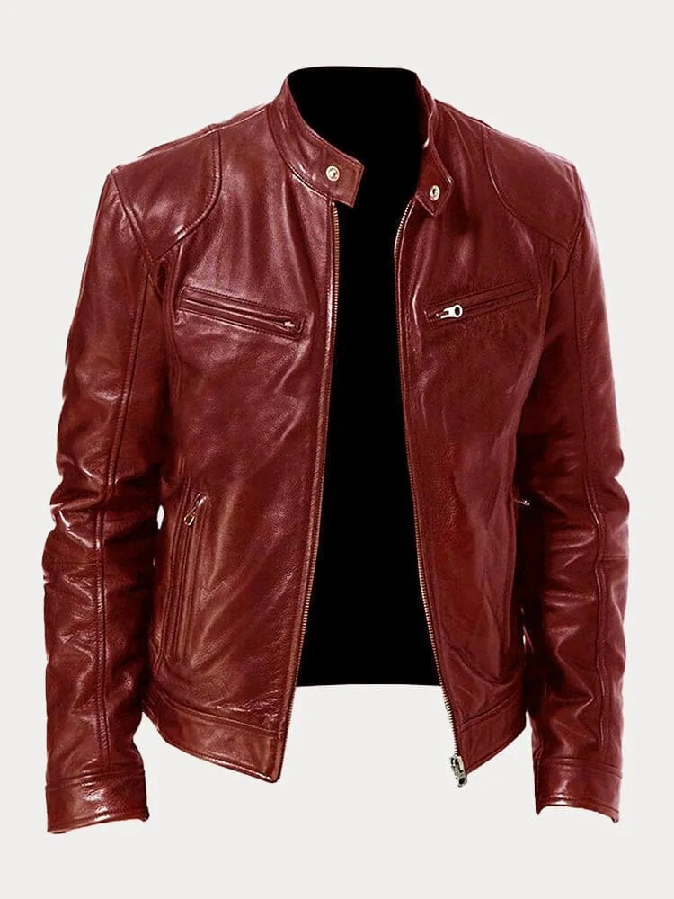 Juliette™ | Cazadora biker de piel con cuello mao y cremalleras