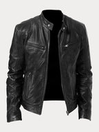 Juliette™ | Cazadora biker de piel con cuello mao y cremalleras
