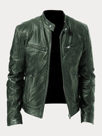 Juliette™ | Cazadora biker de piel con cuello mao y cremalleras