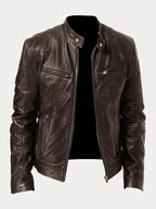 Juliette™ | Cazadora biker de piel con cuello mao y cremalleras