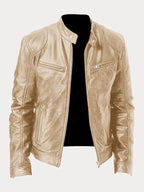 Juliette™ | Cazadora biker de piel con cuello mao y cremalleras