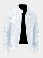 Juliette™ | Cazadora biker de piel con cuello mao y cremalleras