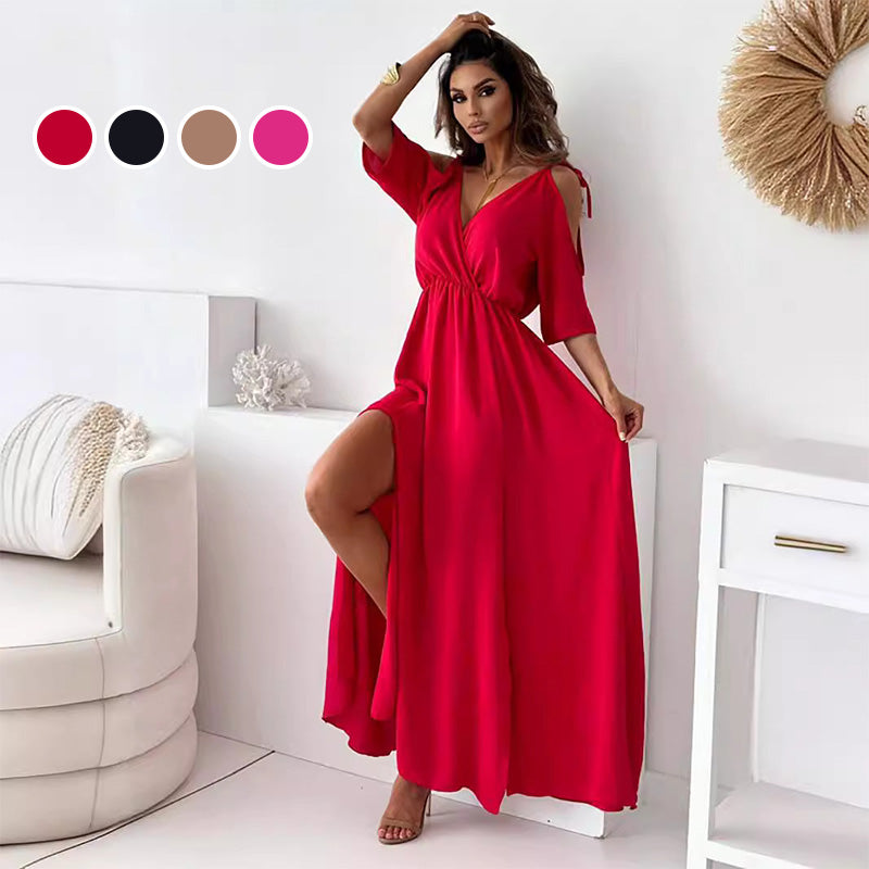 Greta™ | Vestido elegante con escote en V y abertura lateral