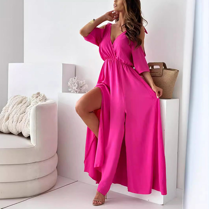 Greta™ | Vestido elegante con escote en V y abertura lateral