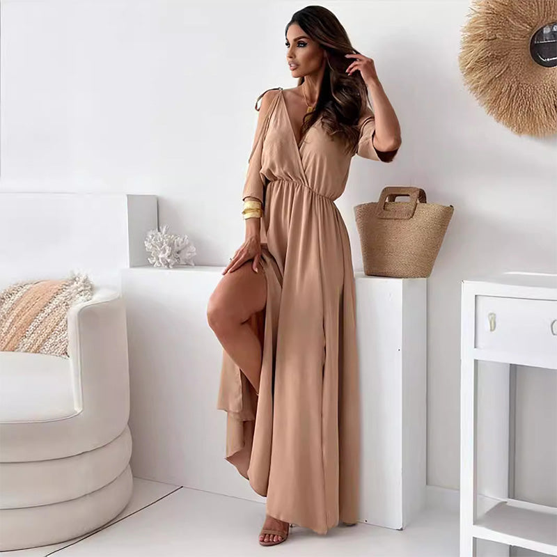 Greta™ | Vestido elegante con escote en V y abertura lateral