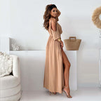 Greta™ | Vestido elegante con escote en V y abertura lateral