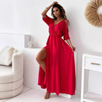 Greta™ | Vestido elegante con escote en V y abertura lateral