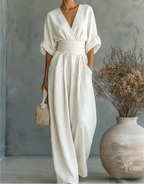 Daniela - Mono elegante de escote en V y pierna ancha - vista 15