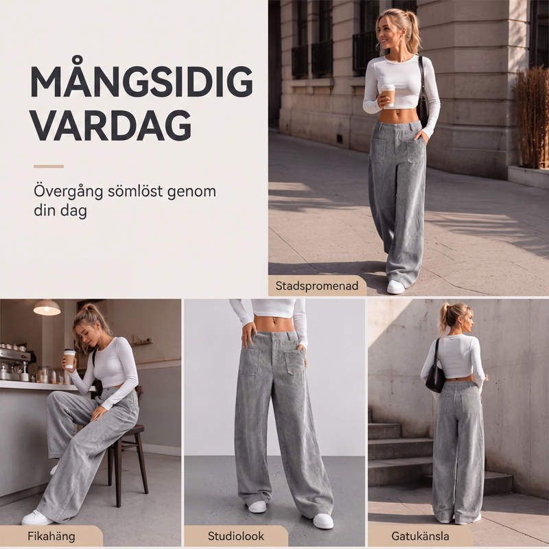 Pantalón ancho casual de mujer de corte holgado con bolsillos