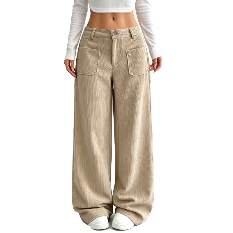 Pantalón ancho casual de mujer de corte holgado con bolsillos