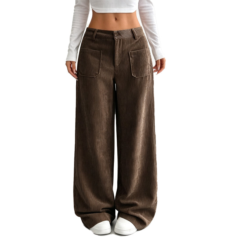 Pantalón ancho casual de mujer de corte holgado con bolsillos