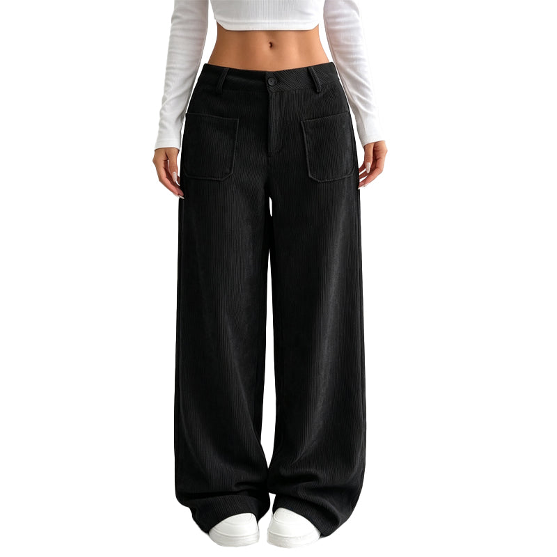 Pantalón ancho casual de mujer de corte holgado con bolsillos