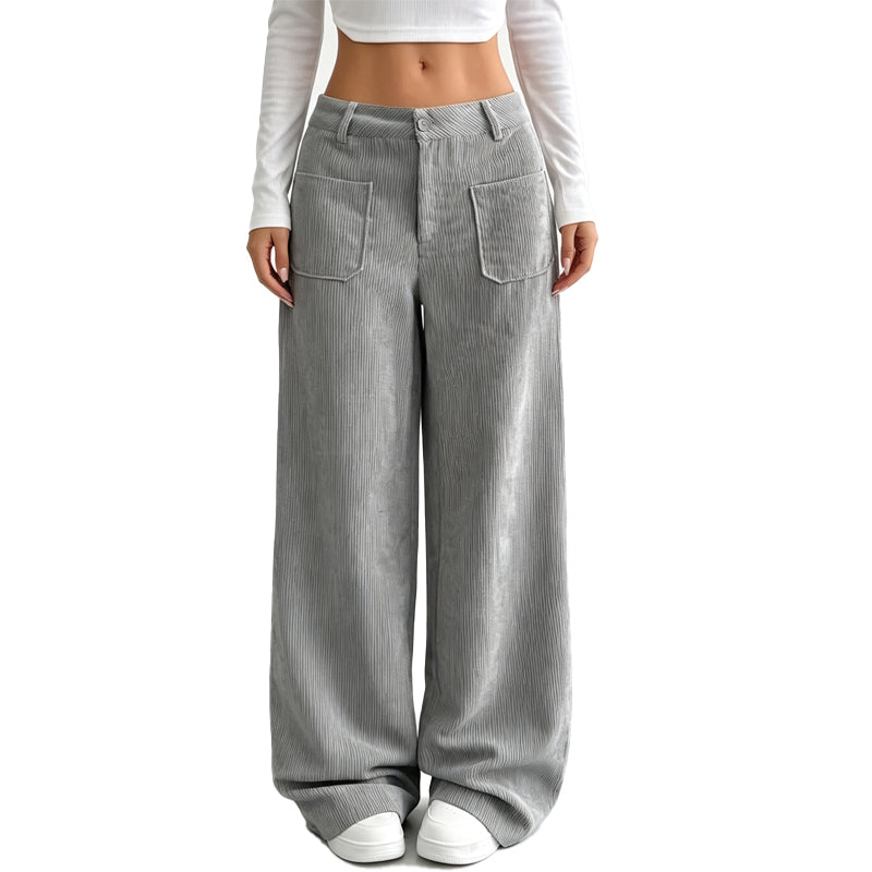 Pantalón ancho casual de mujer de corte holgado con bolsillos