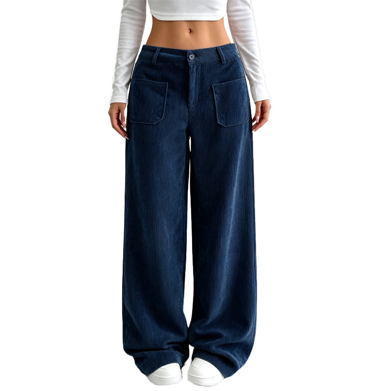 Pantalón ancho casual de mujer de corte holgado con bolsillos