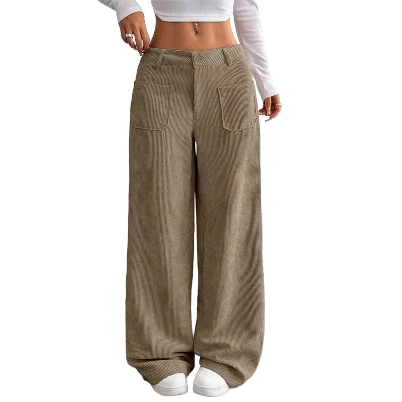 Pantalón ancho casual de mujer de corte holgado con bolsillos