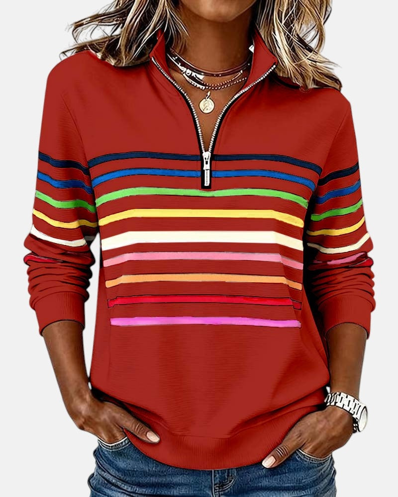 Ella™ | Sudadera de rayas con cuello de cremallera