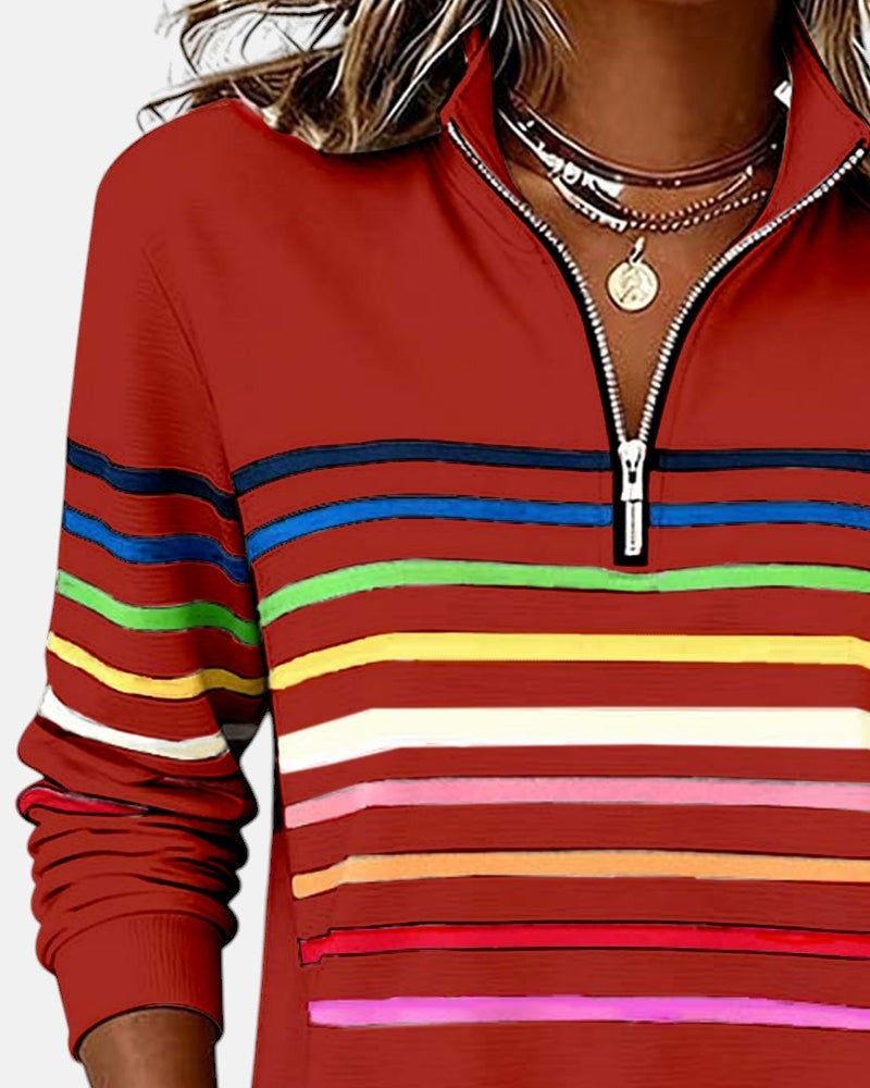 Ella™ | Sudadera de rayas con cuello de cremallera