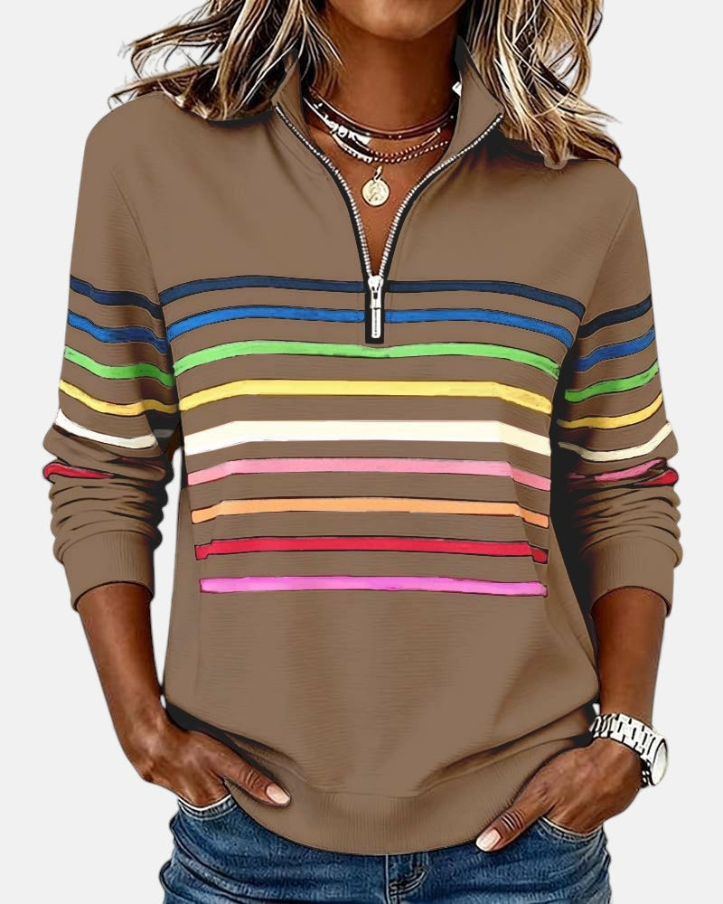 Ella™ | Sudadera de rayas con cuello de cremallera