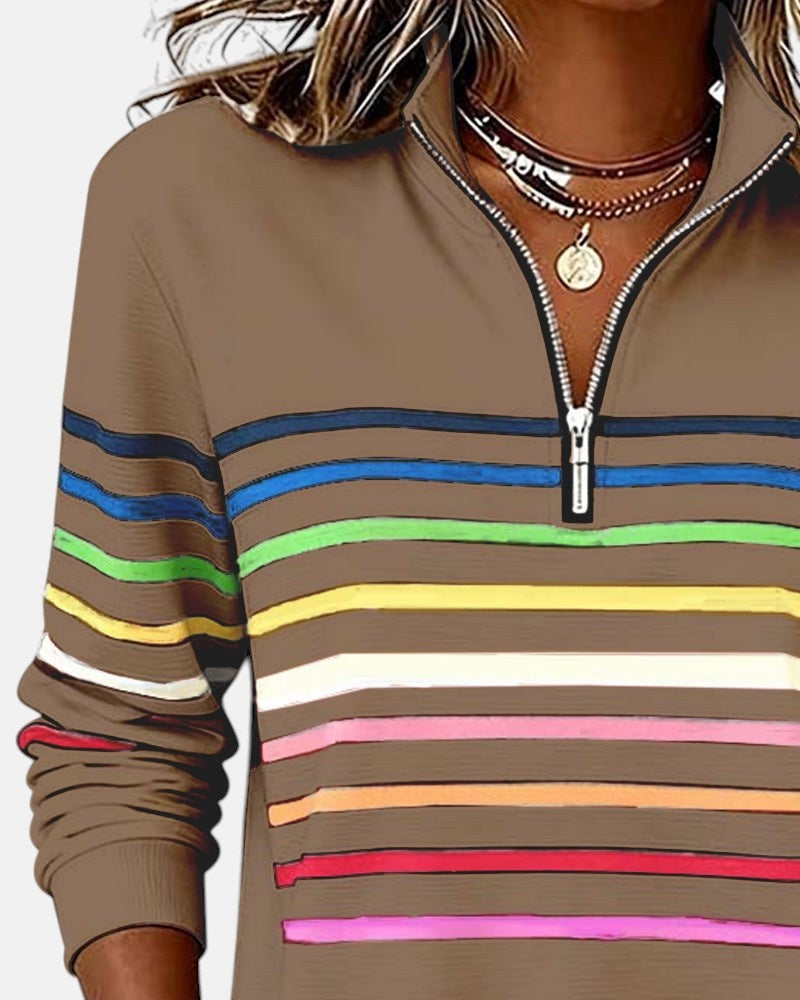 Ella™ | Sudadera de rayas con cuello de cremallera