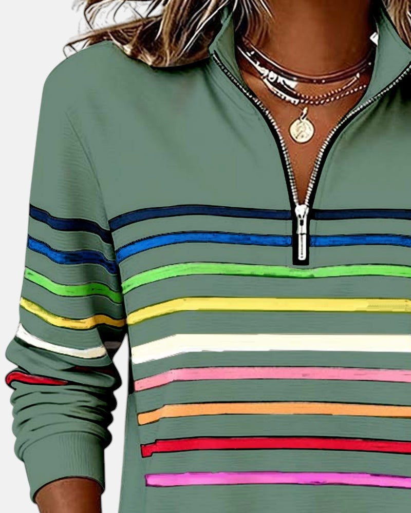 Ella™ | Sudadera de rayas con cuello de cremallera