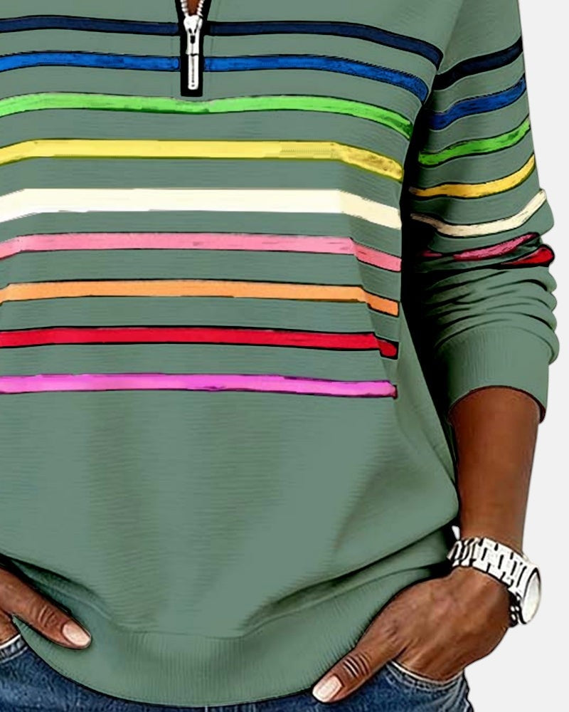 Ella™ | Sudadera de rayas con cuello de cremallera
