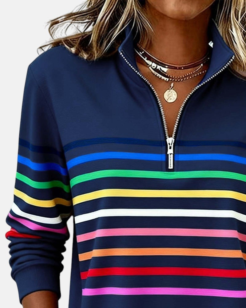 Ella™ | Sudadera de rayas con cuello de cremallera