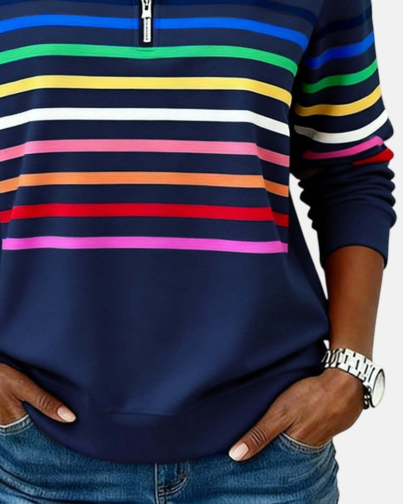 Ella™ | Sudadera de rayas con cuello de cremallera