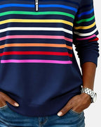 Ella™ | Sudadera de rayas con cuello de cremallera