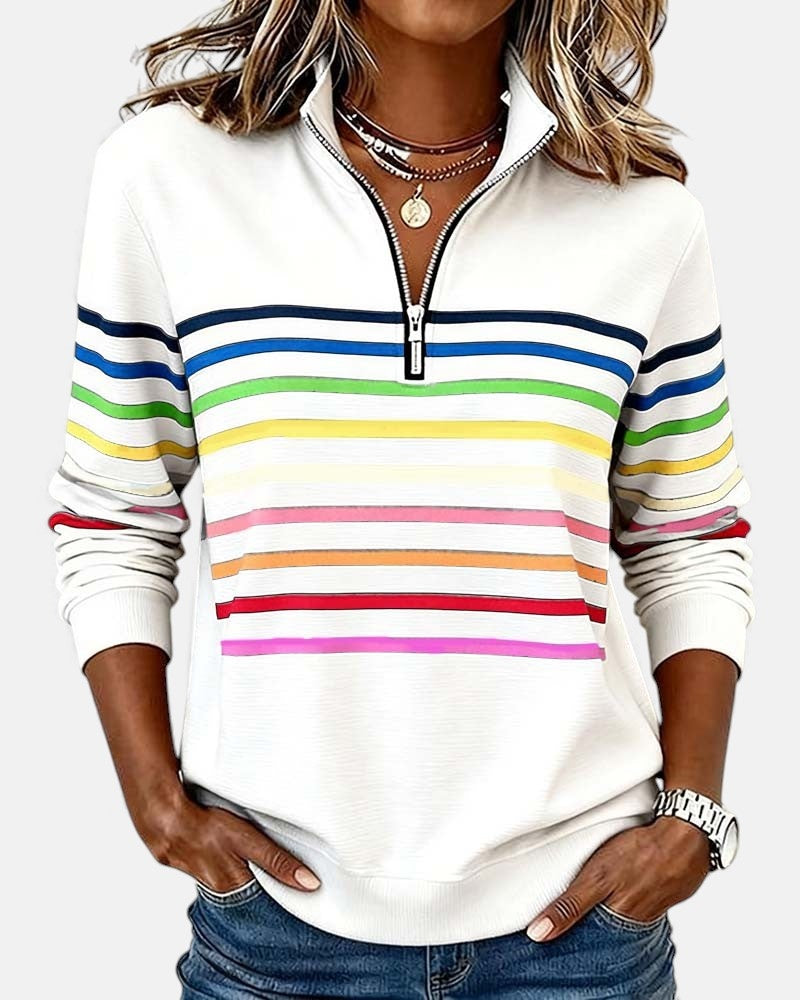 Ella™ | Sudadera de rayas con cuello de cremallera