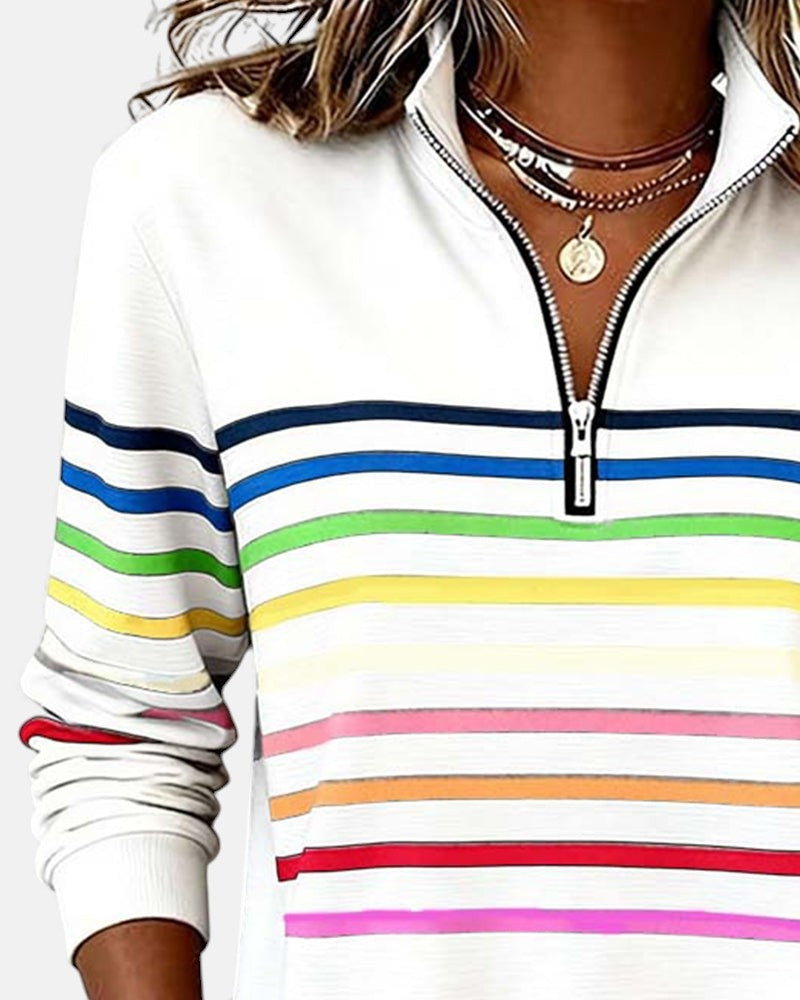 Ella™ | Sudadera de rayas con cuello de cremallera